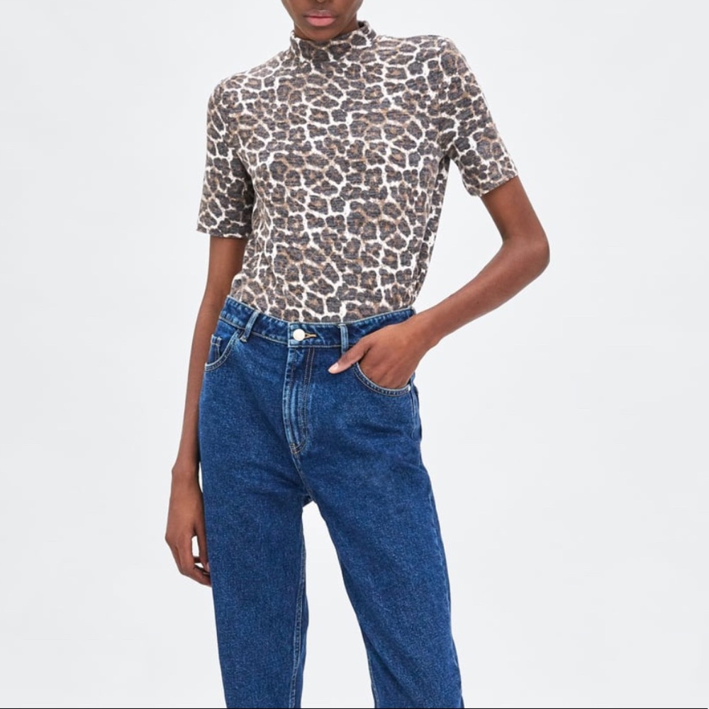 Zara Animal Print Soft Touch Moch Neck T-Shirt